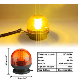 Torreta de 40 Led luz ámbar 12-24v 24w (pieza)