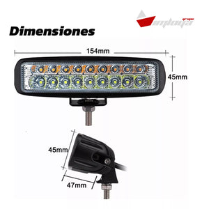 Barra Led 6 Pulgadas luz blanca y luz ámbar 18 led fija + estrobo 12-24v