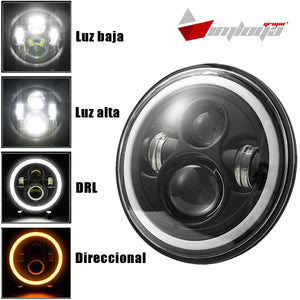 faro principal 7 Pulgadas 4 led luz blanca alta, baja, DRL, direccional 12-24v (pieza)